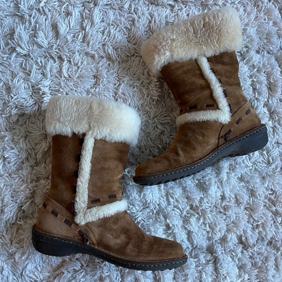 UGG Australia Elijo Sheepskin Shearling Leather Boots in Chestnut (Women's 8) - Picture 1 of 9